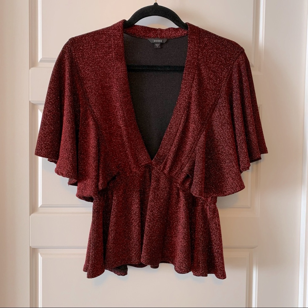 Guess Red Sparkly Shirt Size Small